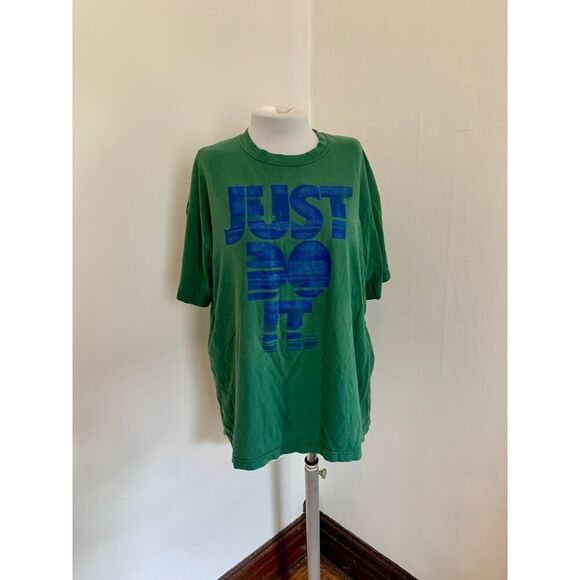 NIKE VTG 90s 2000s Hunter Green Worn “Just Do This” Loose Fit Blue Soft Cotton - Picture 3 of 5
